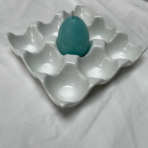 Ceramic egg holder. 1 egg candle. Holds 9 eggs. Organization decor refrigerator